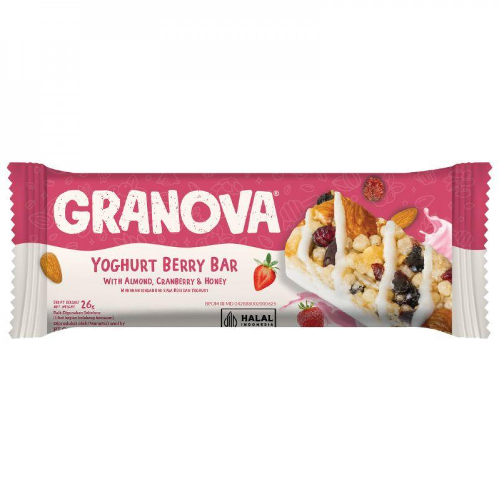 GRANOVA Yoghurt Berry Energy Bar with Almonds Cranberry & Honey 26g Halal